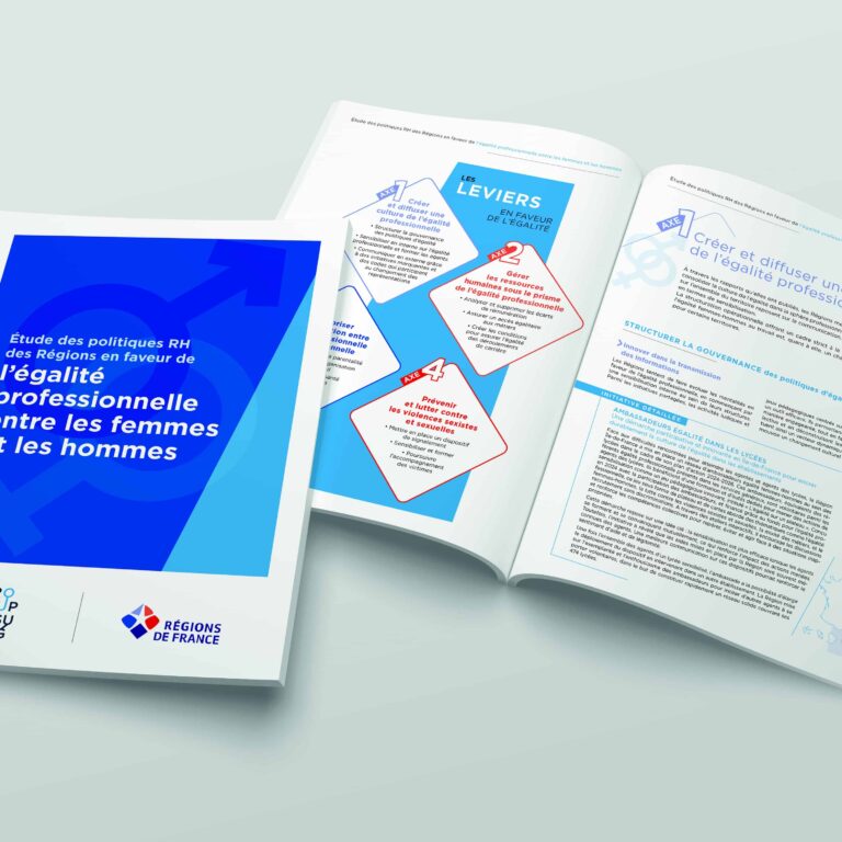 US Letter magazine or brochure 3D illustration mockup No. 1 Image montrant l'étude RH des Régions en faveur de l'égalité professionnelle